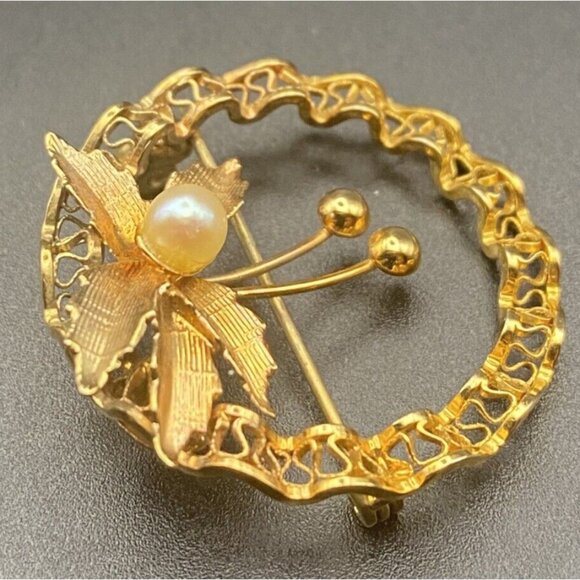 Unbranded Jewelry - Classic Vintage  Brooch Pin 1/20 12K Gold Filled Round Faux Pearl 1.25"Retro